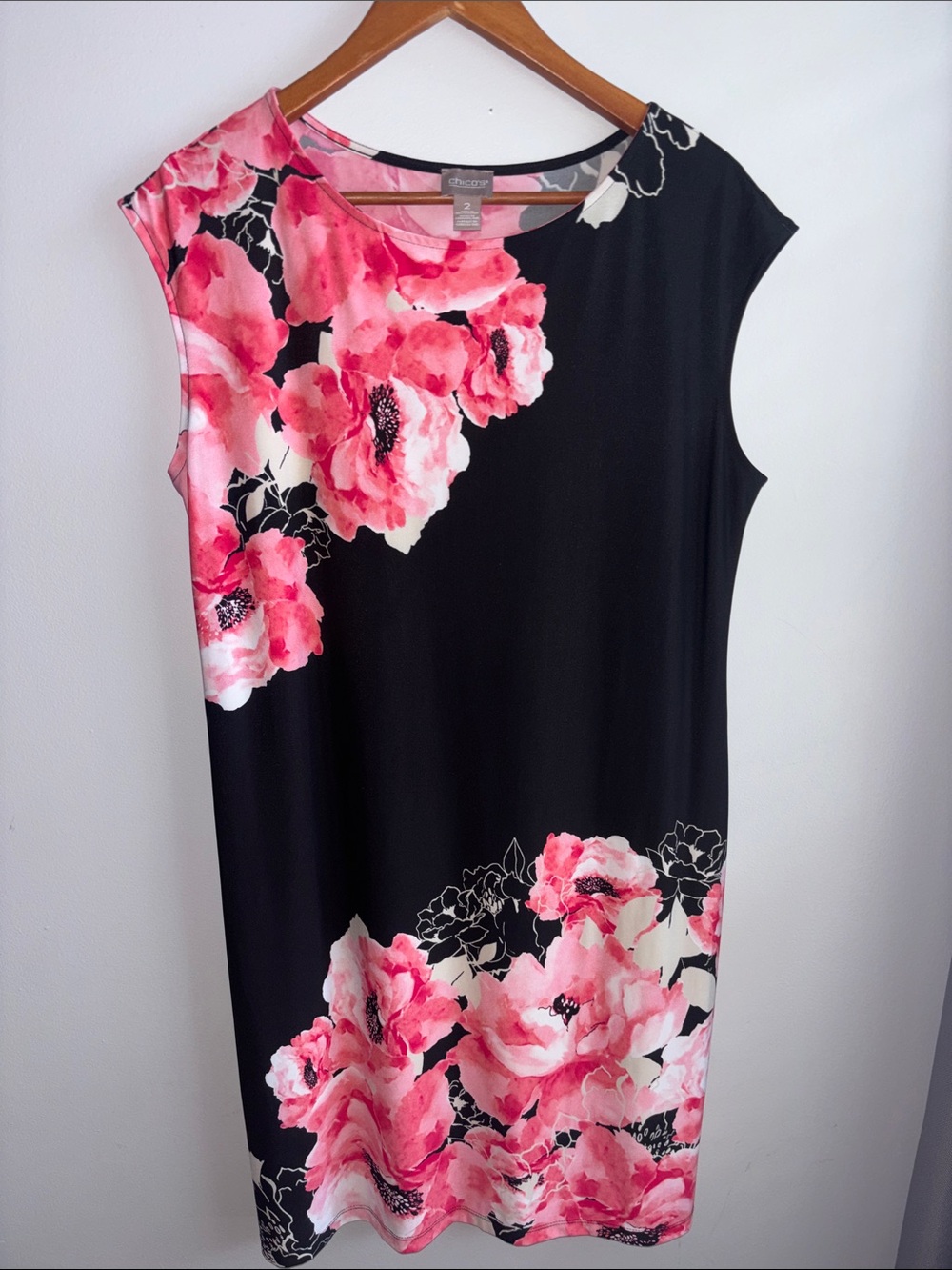 Chico's Black Dress with Pink Floral Accents
